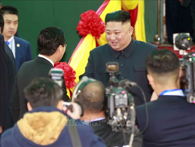 Photo: A view of the welcome ceremony for DPRK Chairman Kim Jong-un at Dong Dang Railway Station. VNA Photo: Doãn Tấn