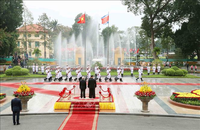 Photo: A view of the welcome ceremony. VNA Photo: Doãn Tấn