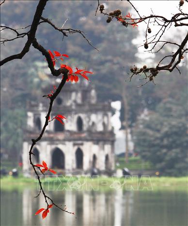 Trong ảnh: Không gian hồ Gươm trở nên ấm áp, báo hiệu một mùa Xuân đã về. Ảnh: Lâm Khánh - TTXVN