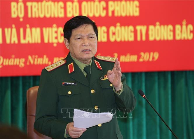 Trong ảnh: Bộ trưởng Bộ Quốc phòng Ngô Xuân Lịch phát biểu tại buổi làm việc với Tổng công ty Đông Bắc. Ảnh: Dương Giang – TTXVN
