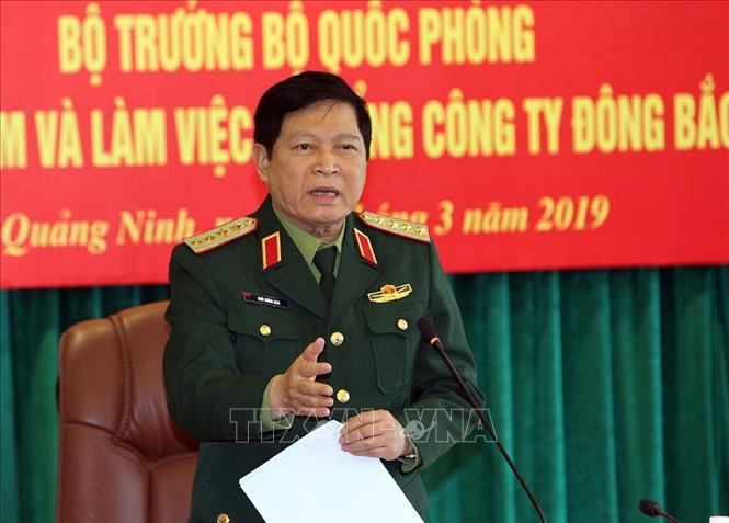 Trong ảnh: Bộ trưởng Bộ Quốc phòng Ngô Xuân Lịch phát biểu tại buổi làm việc với Tổng công ty Đông Bắc. Ảnh: Dương Giang – TTXVN
