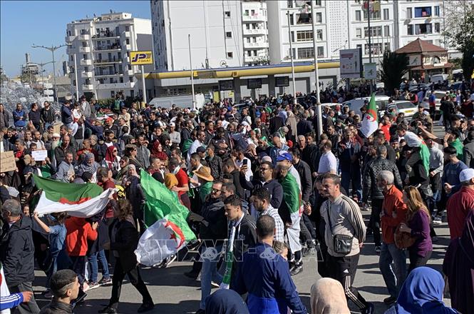 Trong ảnh: Biểu tình yêu cầu Tổng thống Abdelazizz Bouteflika chấm dứt việc kéo dài nhiệm kỳ 4 tại trung tâm thủ đô Algiers ngày 15/3. Ảnh: Tấn Đạt – Pv TTXVN tại Algeria