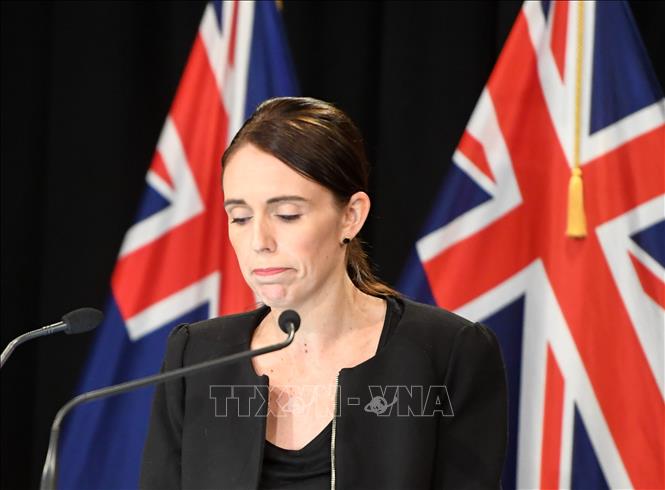 Trong ảnh: Thủ tướng New Zealand Jacinda Ardern  tại cuộc họp báo ở Wellington ngày 16/3. Ảnh: THX/TTXVN
