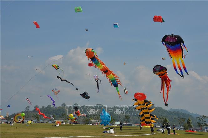 Trong ảnh: Những cánh diều đủ màu sắc bay lượn trên bầu trời tại Lễ hội diều quốc tế ở Bandar Seri Begawan, Brunei, ngày 17/3/2019. Ảnh: THX/ TTXVN