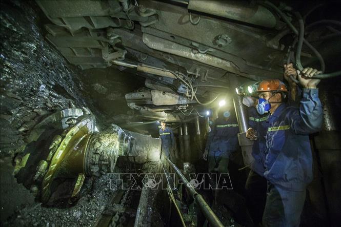 Photo: Exploiting coal at the depth of 230m at Khe Cham pit in the northern province of Quang Ninh. VNA Photo: Trọng Đạt