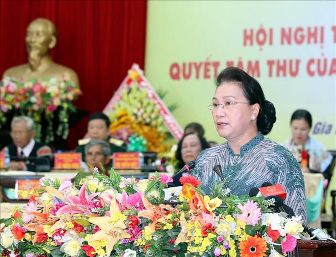 Trong ảnh: Chủ tịch Quốc hội Nguyễn Thị Kim Ngân phát biểu tại hội nghị. Ảnh: Trọng Đức – TTXVN