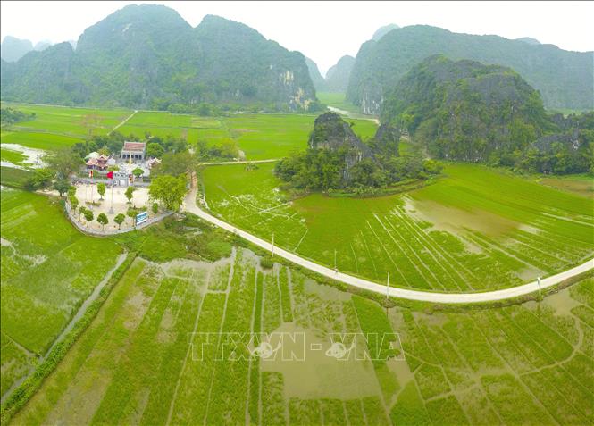 Photo: Thai Vi Temple, one of the tourist attractions, lies within green paddy fields and spectacular limestone mountains. VNA Photo: Minh Đức 