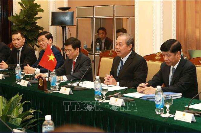 Trong ảnh: Phó Thủ tướng Thường trực Chính phủ Trương Hòa Bình tại cuộc hội đàm. Ảnh: Doãn Tấn - TTXVN