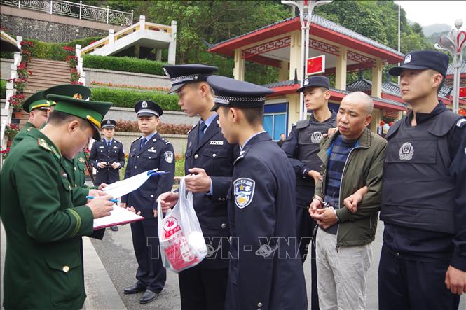 Trong ảnh: Lực lượng chức năng Việt Nam tiếp nhận đối tượng bị truy nã Trịnh Đức Thọ do phía Công an Trung Quốc trao trả. Ảnh: Ngọc Tùng – TTXVN