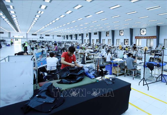 Trong ảnh: Sản xuất các mặt hàng may mặc xuất khẩu tại Công ty TNHH Kydo Việt Nam có vốn đầu tư Hàn Quốc (Khu công nghiệp Phố nối A, Hưng Yên). Ảnh: Phạm Kiên - TTXVN