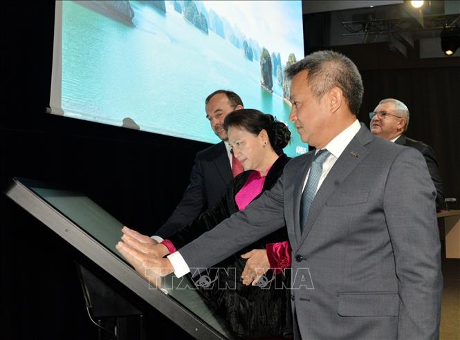 Trong ảnh: Chủ tịch Quốc hội Nguyễn Thị Kim Ngân chứng kiến lễ bàn giao máy bay cho Hãng hàng không Quốc gia Việt Nam Airlines. Ảnh: Trọng Đức - TTXVN