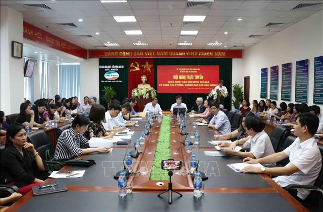Trong ảnh:Toàn cảnh điểm cầu trung tâm tại thành phố Hưng Yên. Ảnh: Đinh Tuấn - TTXVN