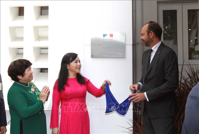 Trong ảnh: Ngày 4/11/2018, Thủ tướng Pháp Édouard Philippe dự lễ khai trương Trung tâm Y tế Pháp tại Thành phố Hồ Chí Minh, nhân chuyến thăm chính thức Việt Nam. Ảnh: Thanh Vũ - TTXVN