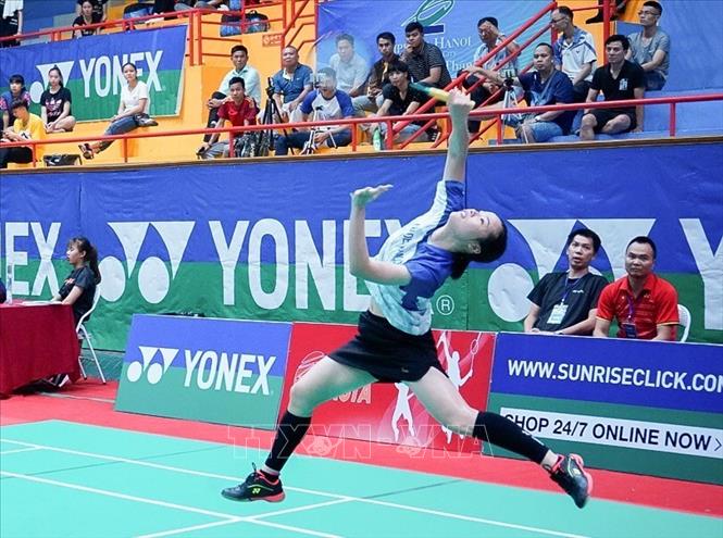 Trong ảnh: Tay vợt Nguyễn Thùy Linh (hạng 51 đơn nữ thế giới) giành vé đi tiếp sau khi đánh bại tay vợt LIN Ying Chun đến từ Đài Loan-Trung Quốc. Ảnh: Trọng Đạt - TTXVN