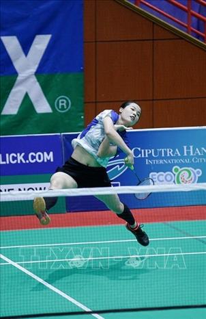 Trong ảnh: Tay vợt Nguyễn Thùy Linh (hạng 51 đơn nữ thế giới) giành vé đi tiếp sau khi đánh bại tay vợt LIN Ying Chun đến từ Đài Loan-Trung Quốc. Ảnh: Trọng Đạt - TTXVN