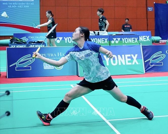 Trong ảnh: Tay vợt Nguyễn Thùy Linh (hạng 51 đơn nữ thế giới) giành vé đi tiếp sau khi đánh bại tay vợt LIN Ying Chun đến từ Đài Loan-Trung Quốc. Ảnh: Trọng Đạt - TTXVN