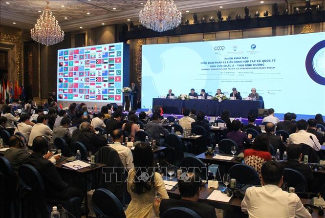 Trong ảnh: Toàn cảnh Diễn đàn Pháp lý Liên minh Hợp tác xã quốc tế khu vực châu Á - Thái Bình Dương. Ảnh: Xuân Dự - TTXVN  