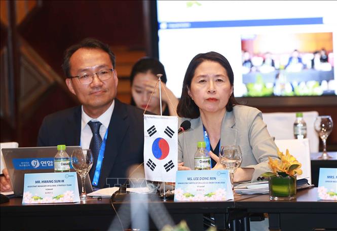 Trong ảnh: Bà Lee Dong-min, phóng viên Ban Kinh tế tiếng Anh của Hãng thông tấn Yonhap (Hàn Quốc) trình bày về tin giả (fake news) và kiểm chứng tin tức (fact-checking). Ảnh: Doãn Tấn - TTXVN
