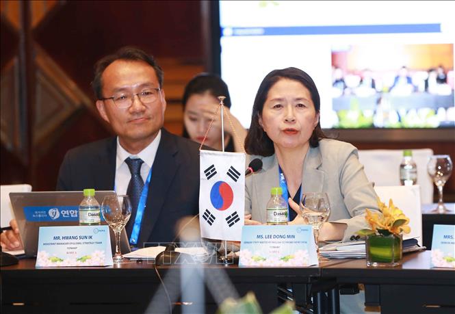 Trong ảnh: Bà Lee Dong-min, phóng viên Ban Kinh tế tiếng Anh của Hãng thông tấn Yonhap (Hàn Quốc) trình bày về tin giả (fake news) và kiểm chứng tin tức (fact-checking). Ảnh: Doãn Tấn - TTXVN
