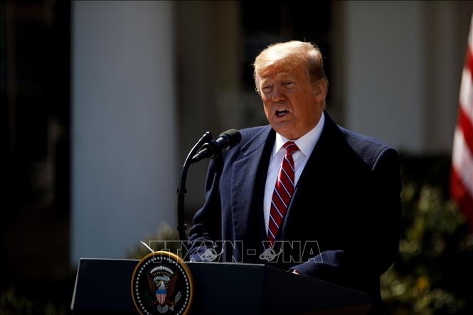 Trong ảnh: Tổng thống Mỹ Donald Trump trong cuộc họp báo tại Nhà Trắng ở Washington DC ngày 19/3/2019. Ảnh: THX/TTXVN