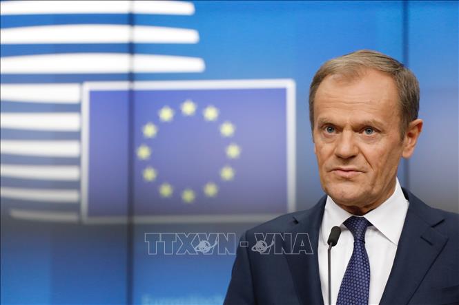 Chủ tịch Hội đồng châu Âu Donald Tusk (trong ảnh) khẳng định tiếp tục ủng hộ và hợp tác với Ukraine. Ảnh: THX/ TTXVN