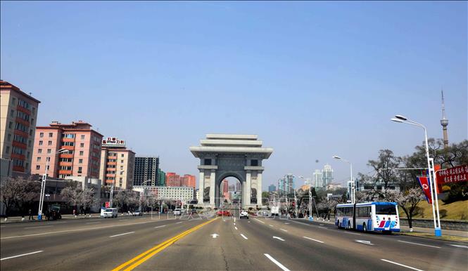 Trong ảnh: Khải Hoàn Môn - một công trình nổi tiếng ở Bình Nhưỡng. Ảnh: Phương Hoa - TTXVN