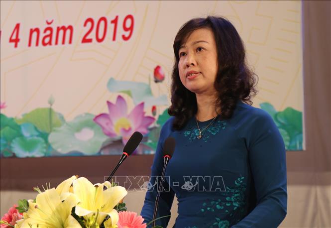 Trong ảnh: Phó Bí thư Tỉnh ủy Bắc Ninh Đào Hồng Lan phát động Tháng Công nhân năm 2019. Ảnh: Diệp Trương - TTXVN