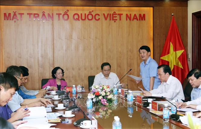 Trong ảnh: Phó Chủ tịch, Tổng Thư ký Uỷ ban Trung ương MTTQ Việt Nam Hầu A Lềnh phát biểu. Ảnh: Nguyễn Dân -TTXVN