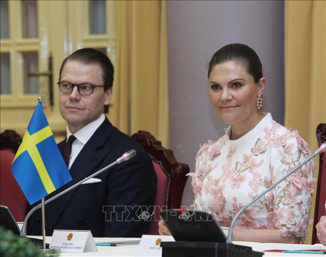 Trong ảnh: Công chúa kế vị Thụy Điển Victoria Ingrid Alice Desiree tại buổi hội đàm. Ảnh: Lâm Khánh – TTXVN