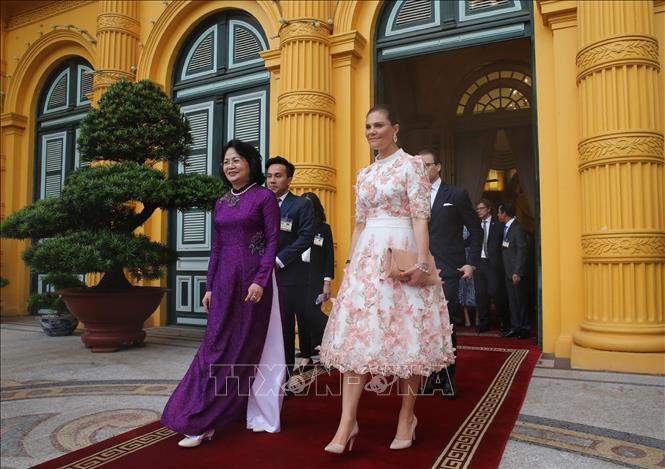 Trong ảnh: Phó Chủ tịch nước Đặng Thị Ngọc Thịnh và Công chúa kế vị Thụy Điển Victoria Ingrid Alice Desiree tại Phủ Chủ tịch. Ảnh: Lâm Khánh – TTXVN
