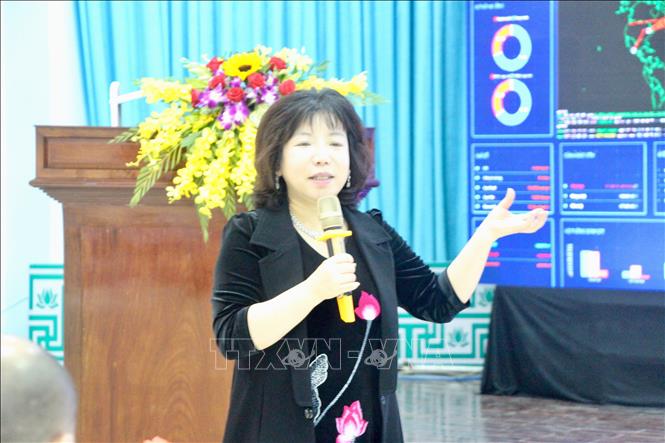 Trong ảnh: Bà Nguyễn Thị Thanh Nhàn, Tổng giám đốc AIC Group giới thiệu mô hình Đô thị thông minh tỉnh An Giang tại hội nghị. Ảnh: Thanh Sang - TTXVN