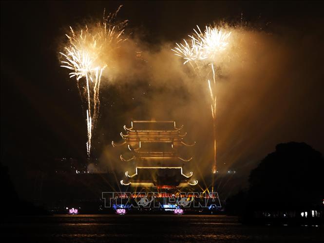 Photo: A firework performance at Tam Chuc Buddhism Culture Centre. VNA Photo