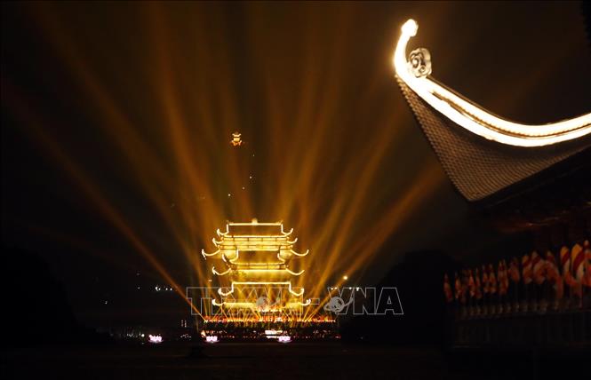 Photo: A firework performance at Tam Chuc Buddhism Culture Centre. VNA Photo
