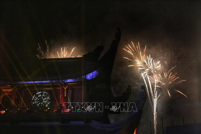 Photo: A firework performance at Tam Chuc Buddhism Culture Centre. VNA Photo