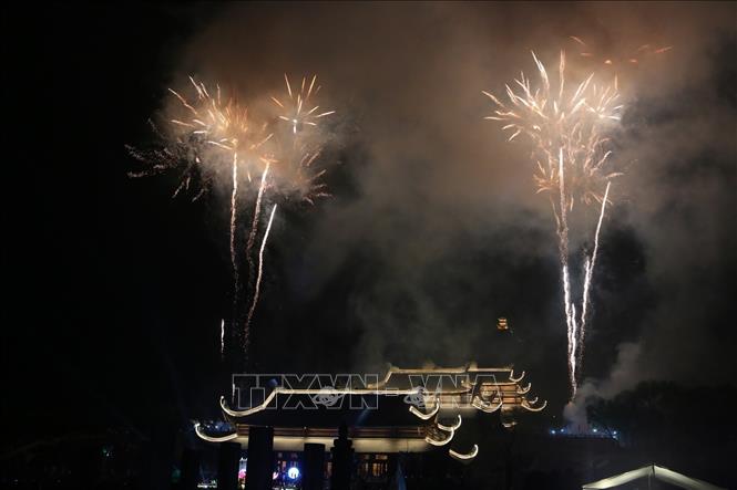 Photo: A firework performance at Tam Chuc Buddhism Culture Centre. VNA Photo