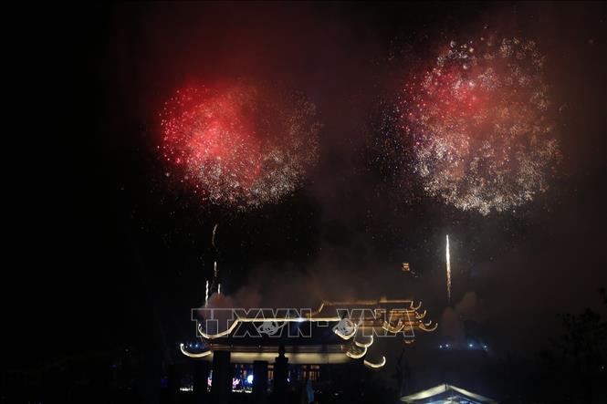 Photo: A firework performance at Tam Chuc Buddhism Culture Centre. VNA Photo