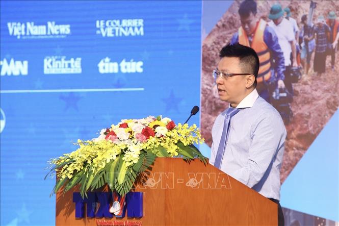 Trong ảnh: Phó Tổng giám đốc, Chủ tịch Liên chi hội Nhà báo TTXVN Lê Quốc Minh phát biểu. Ảnh: Minh Quyết - TTXVN