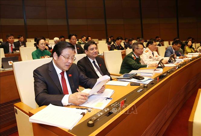 Trong ảnh: Đoàn đại biểu Quốc hội tỉnh Nghệ An tại phiên họp. Ảnh: Phương Hoa - TTXVN