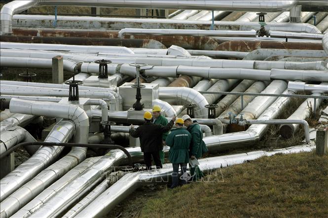 Trong ảnh: Trạm tiếp nhận dầu từ đường ống dẫn dầu Druzhba ở Szazhalombatta, cách Budapest, Bungaria khoảng 30km về phía nam ngày 9/1/2007. Ảnh: AFP/TTXVN