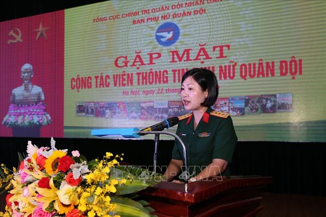 Trong ảnh: Thượng tá Phùng Thị Phú, Trưởng Ban Phụ nữ Quân đội phát biểu tại buổi tọa đàm. Ảnh: Dương Giang - TTXVN