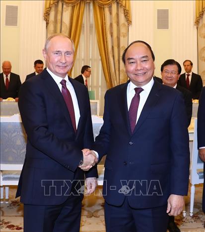 Trong ảnh: Thủ tướng Nguyễn Xuân Phúc hội kiến Tổng thống Nga Vladimir Putin. Ảnh: Thống Nhất - TTXVN