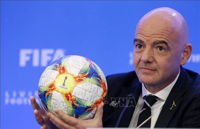 Trong ảnh: Chủ tịch FIFA Gianni Infantino trong cuộc họp báo sau phiên họp của Hội đồng FIFA tại Miami, Florida (Mỹ) ngày 15/3/2019. Ảnh: AFP/TTXVN