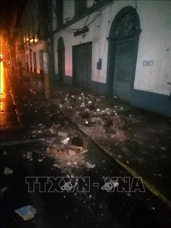 Trong ảnh: Cảnh ngổn ngang sau trận động đất ở Yurimaguas, Peru ngày 26/5/2019. Ảnh: AFP/TTXVN phát