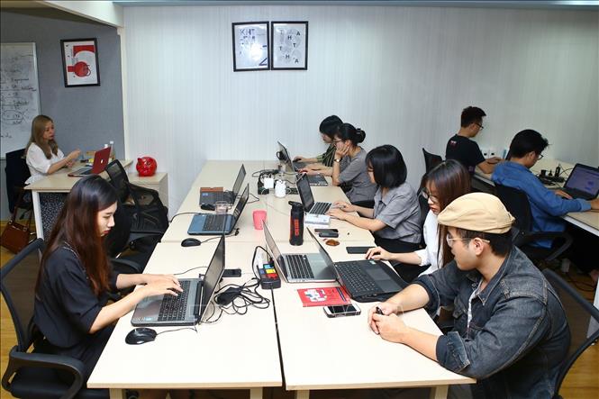 Trong ảnh: Phòng phụ trách các ứng viên Telesale tự do của Startup TELEPRO. Ảnh: Minh Quyết - TTXVN 