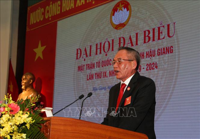 Trong ảnh: Ông Lữ Văn Hùng, Ủy viên Trung ương Đảng, Bí thư Tỉnh ủy Hậu Giang phát biểu tại Đại hội. Ảnh: Hồng Thái - TTXVN