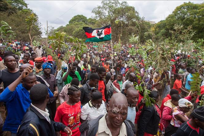 Trong ảnh: Những người ủng hộ ông Lazarus Chakwera, lãnh đạo đảng Đại hội Malawi (MCP), tuần hành phản đối kết quả cuộc bầu cử Tổng thống, tại Lilongwe ngày 4/6/2019. Ảnh: AFP/TTXVN