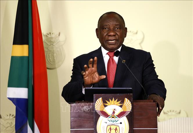 Trong ảnh: Tổng thống Nam Phi mới đắc cử Cyril Ramaphosa phát biểu tại Pretoria ngày 29/5/2019. Ảnh:  THX/TTXVN