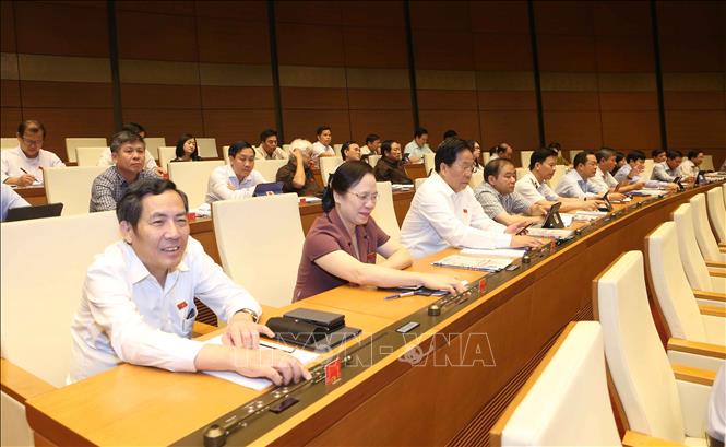 Trong ảnh: Đoàn đại biểu quốc hội thành phố Hải Phòng tham gia biểu quyết tại phiên họp. Ảnh: Doãn Tấn - TTXVN