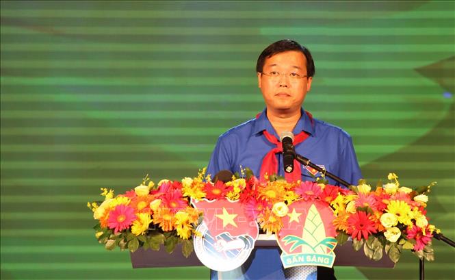 Trong ảnh: Anh Lê Quốc Phong, Bí thư thứ nhất Trung ương Đoàn phát biểu tại lễ tuyên dương. Ảnh: Xuân Dự - TTXVN 