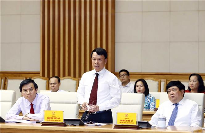 Trong ảnh: Đồng chí Nguyễn Đức Lợi, Uỷ viên Trung ương Đảng, Tổng giám đốc TTXVN phát biểu tại buổi làm việc. Ảnh: Thống Nhất -TTXVN  